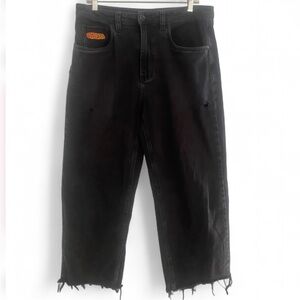 EMPYRE BLACK LOOSE FIT DENIM SKATE PANTS RAW HEM WIDE LEG SIZE 32